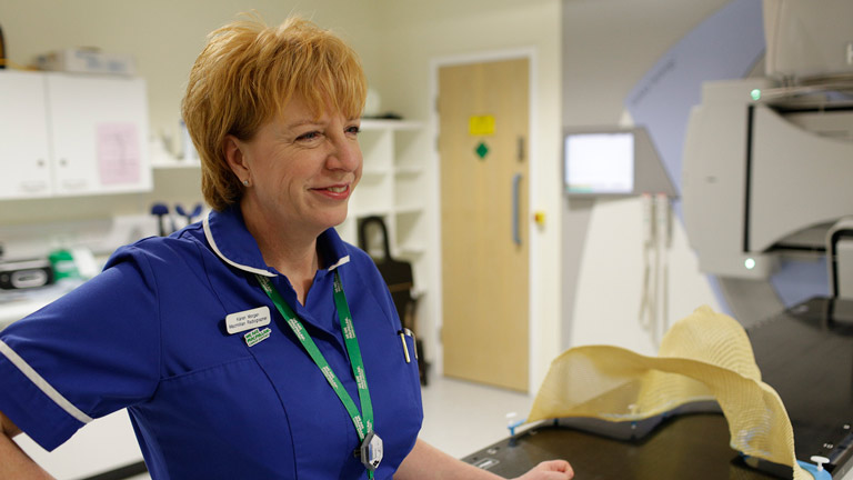 Karen in a radiotherapy ward in hospital