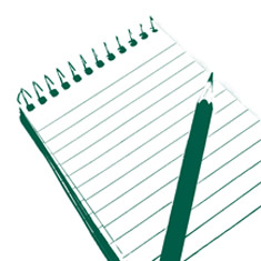 A silhouette of a notepad and pen is used to symbolise sharing your experience.