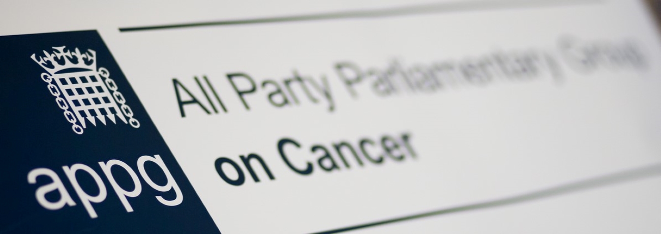 A close up of the All Party Parliamentary Group on Cancer logo.