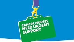 Illustration of a work pass with the words 'Cancer nurses need emergency support'.