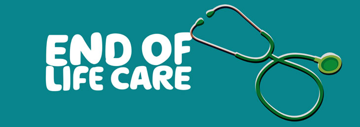 An illustration of a stethoscope with 'end of life care' integrated into it.