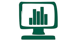 A green silhouette of a computer displaying a bar chart.