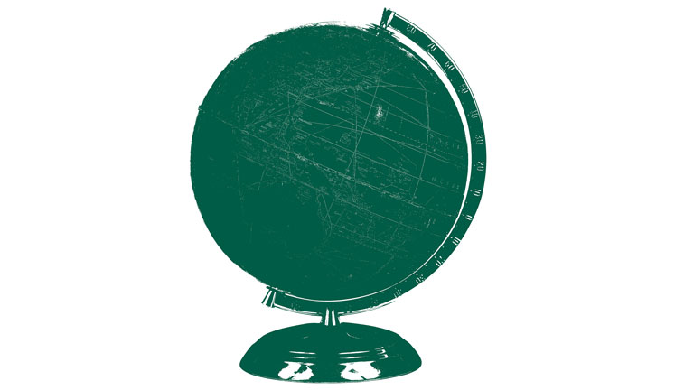 A dark green globe