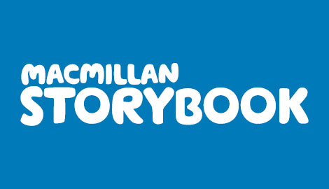 Macmillan Storybook in white Macmillan font on a blue background.