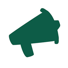 A green silhouette of a megaphone