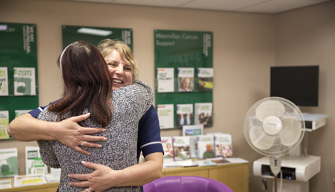 Claire, diagnosed with brain cancer, and Shez, her Macmillan nurse.