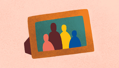 An illustration of a photo frame with a family.