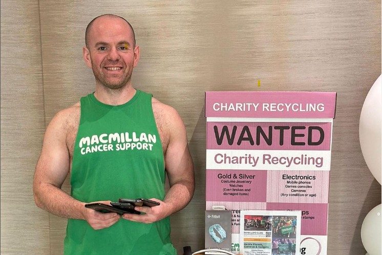 David collects recycling for Macmillan at the gym