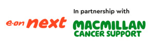 The logos for e.on next and Macmillan Cancer Support.