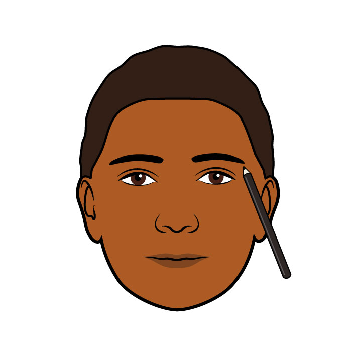 The illustration shows the last step of a 4-step eyebrow redrawing process.