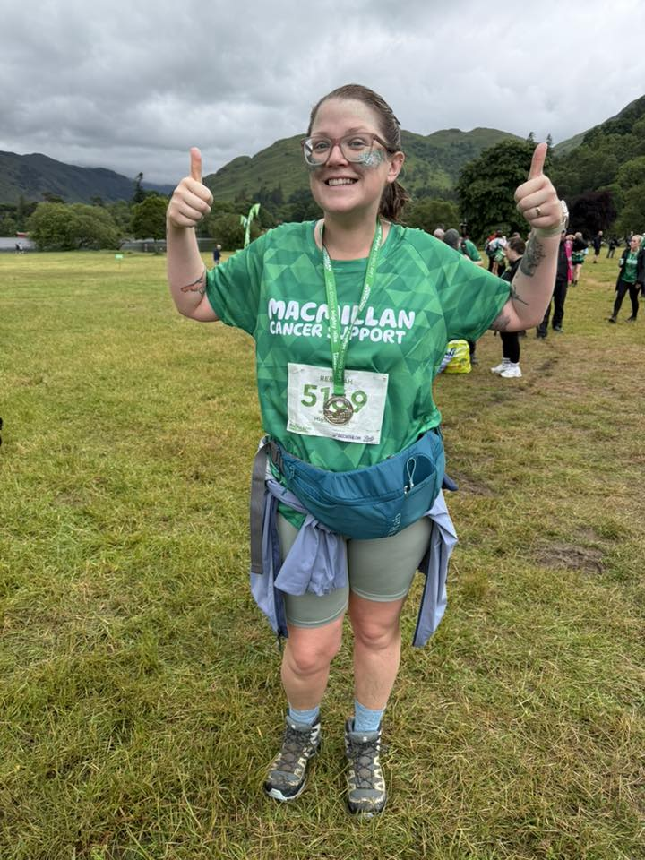 Rebekah at the end of her Mighty Hike with her thumbs up