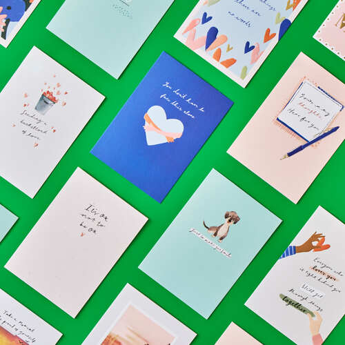 A collage featuring cards from cardfactory that raise money for Macmillan.