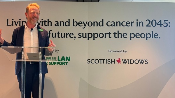 Richard Simcock from Macmillan speaking at an event with Scottish Widows