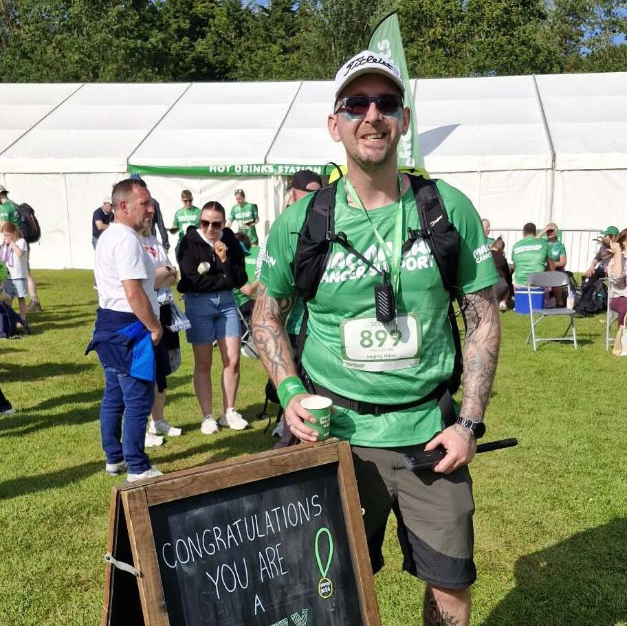 Scott, wearing a Macmillan t-shirt at the Mighty Hike