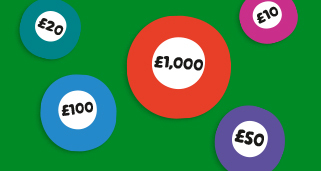 Illustration of coloured bingo balls on a green background