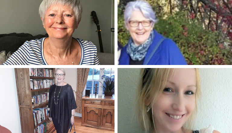 A collage of four women smiling 