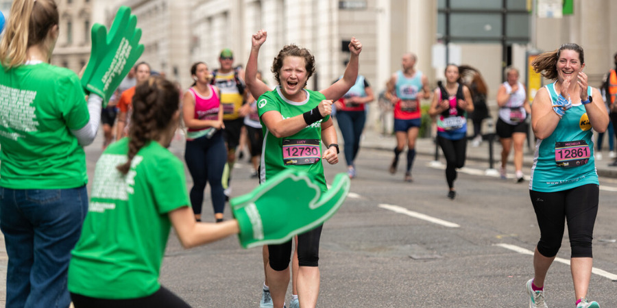 London Marathon being cheered on by Macmillan supporters