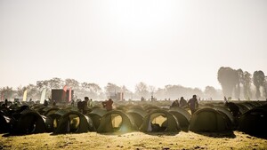 A field of tents on a cool crisp morning